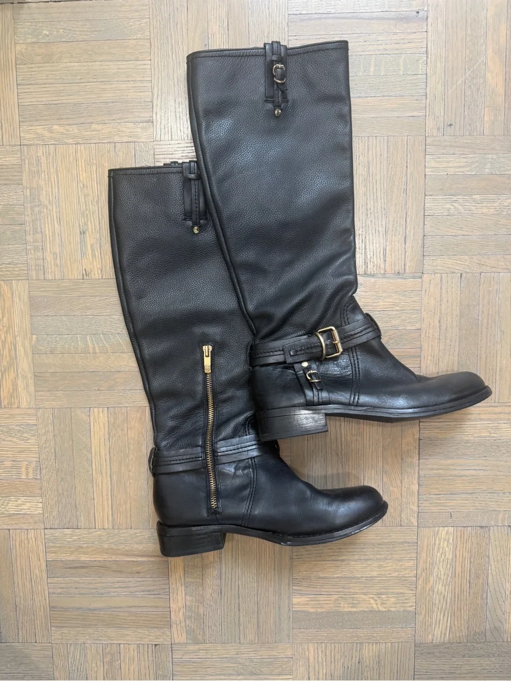 Vince Camuto Black Leather Riding Boots with Gold Hardware size 7